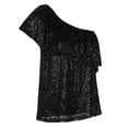 thumbnail image 5 of PrettyGuide Women's One Shoulder Sequin Tops Ruffle Sexy Sparkle Blouse Club Party Top, Large, 5 of 7