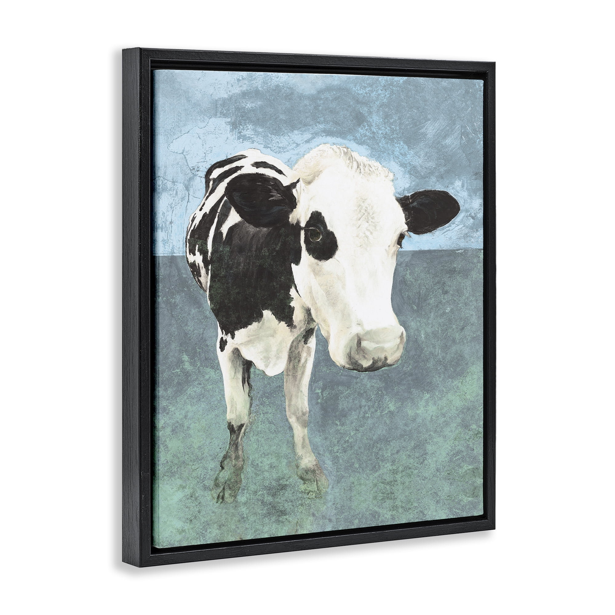 Stupell Industries Simple Farmhouse Cow Animals & Insects Painting Black Floater Framed Canvas Art Print Wall Art, 25 x 31