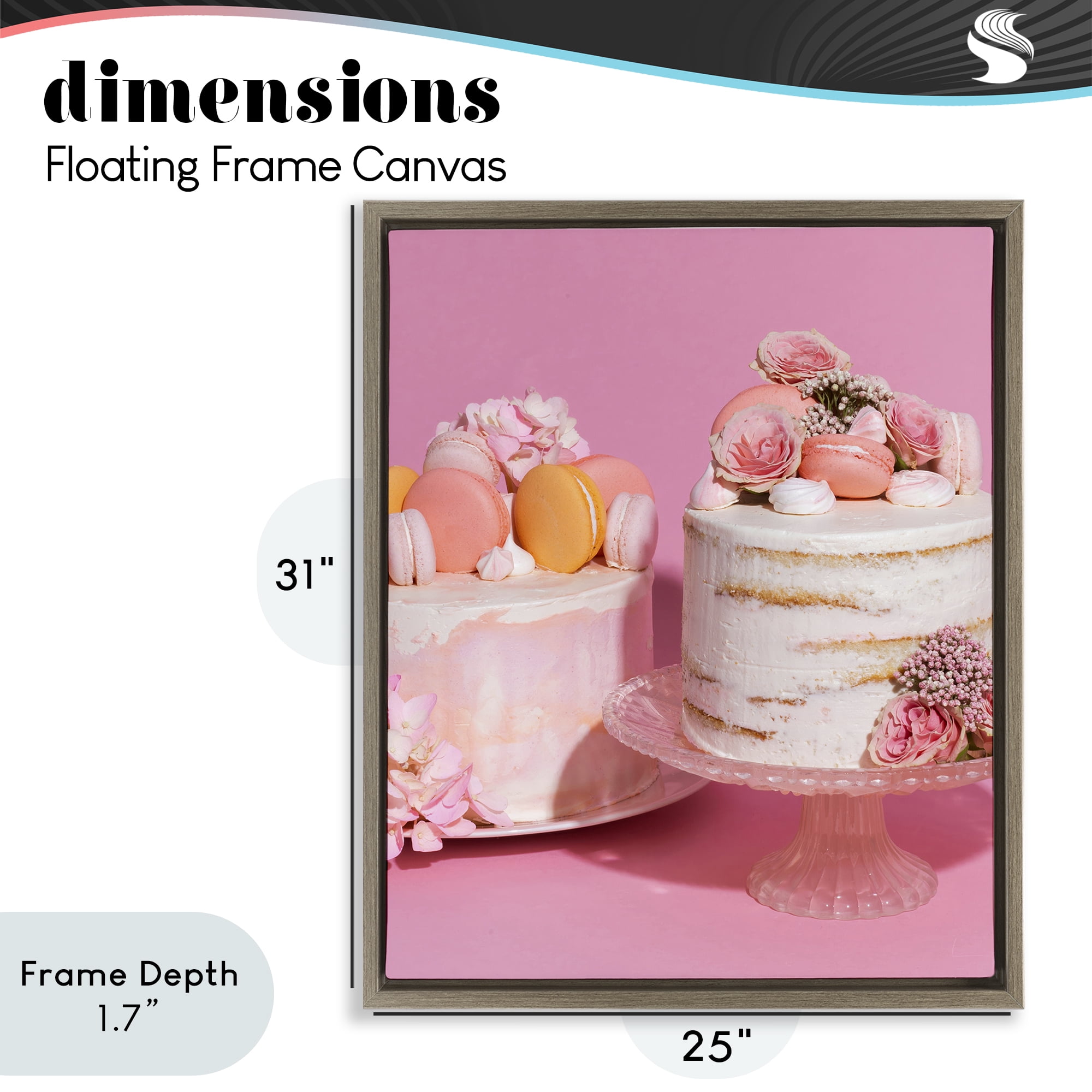 Stupell Industries Pink Pastel Macaroon Cakes Brown Framed Floater Canvas Wall Art, design by LISH Creative