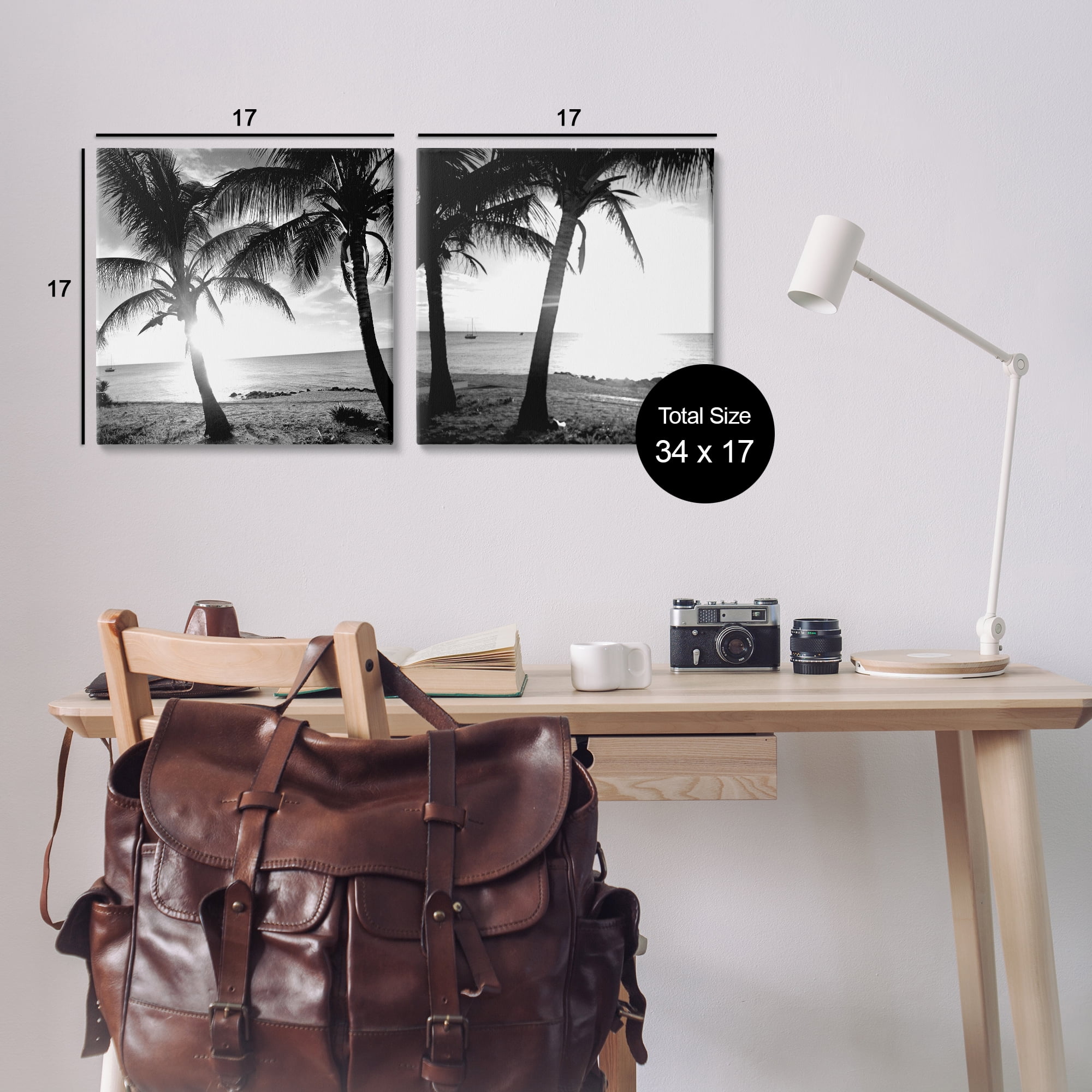 Stupell Industries Tropical Palm Sunset Landscape & Nature Photography Wrapped Canvas Art Print Wall Art, 17 x 17, Set of 2