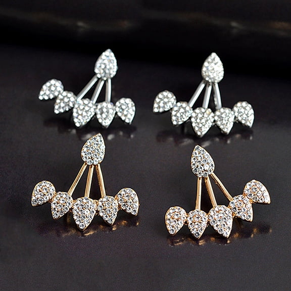 SmartBy Women Chic Waterdrop Rhinestone Front Back Ear Jacket Piercing Stud Earrings