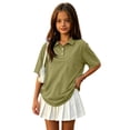 thumbnail image 2 of Girls Collared School Uniform Polo Shirts Kid Short Sleeve Pique Polo Shirt Army Green,11-12 Years, 2 of 7