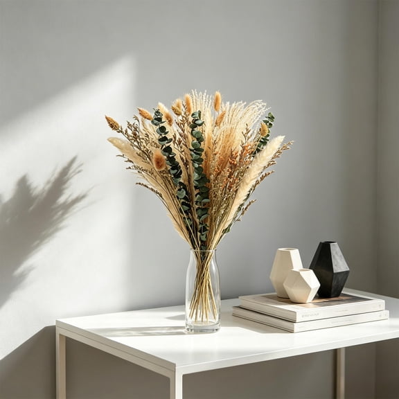 Dried Pampas Grass Decor Set – Faux Bunny Tails and Pampas Grass Bundle for Boho Home Table Wedding Farmhouse Party Decoration