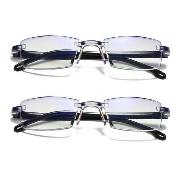 2 Pairs Mens Rectangular Rimless Blue Light Blocking Reading Glasses Unisex Readers 1.00