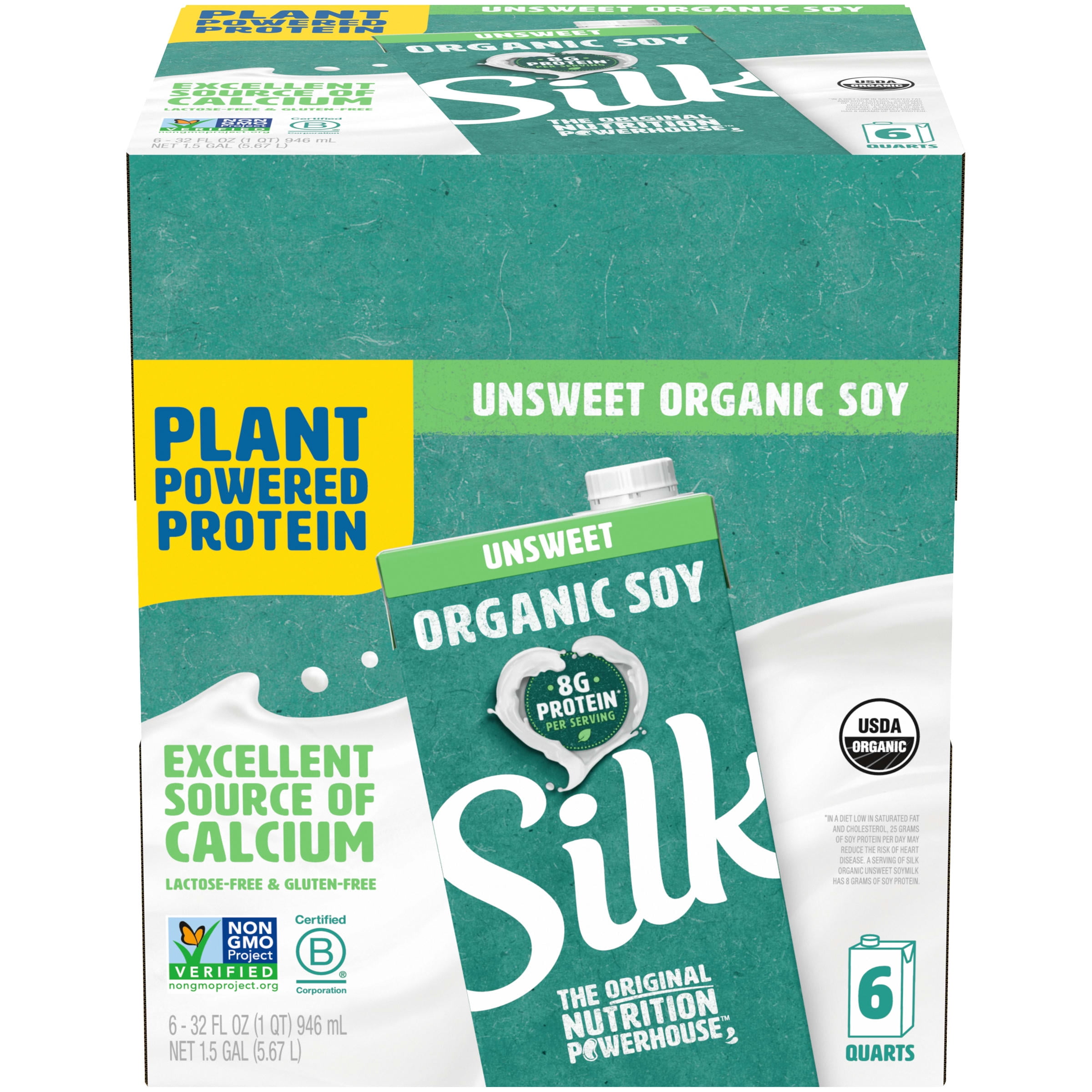 (Pack of 6) Silk Organic ShelfStable Unsweetened Soy Milk, 1 Quart