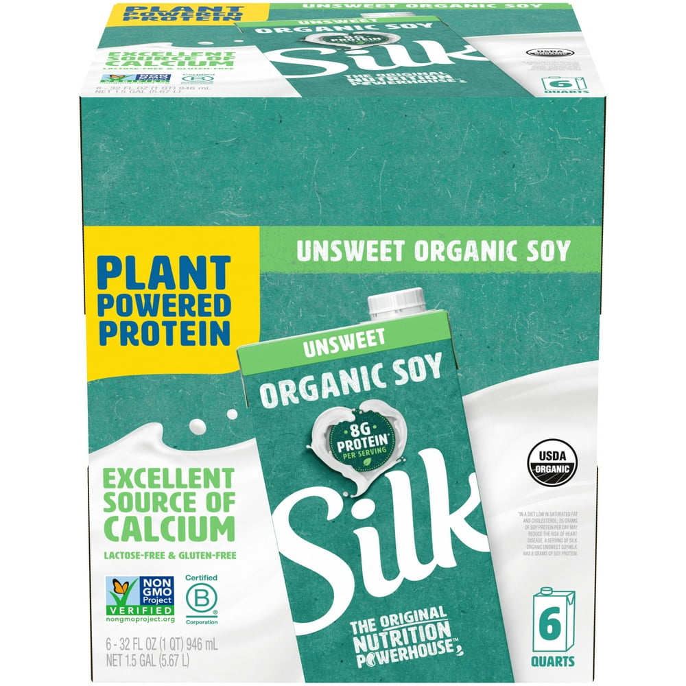 (Pack of 6) Silk Organic ShelfStable Unsweetened Soy Milk, 1 Quart
