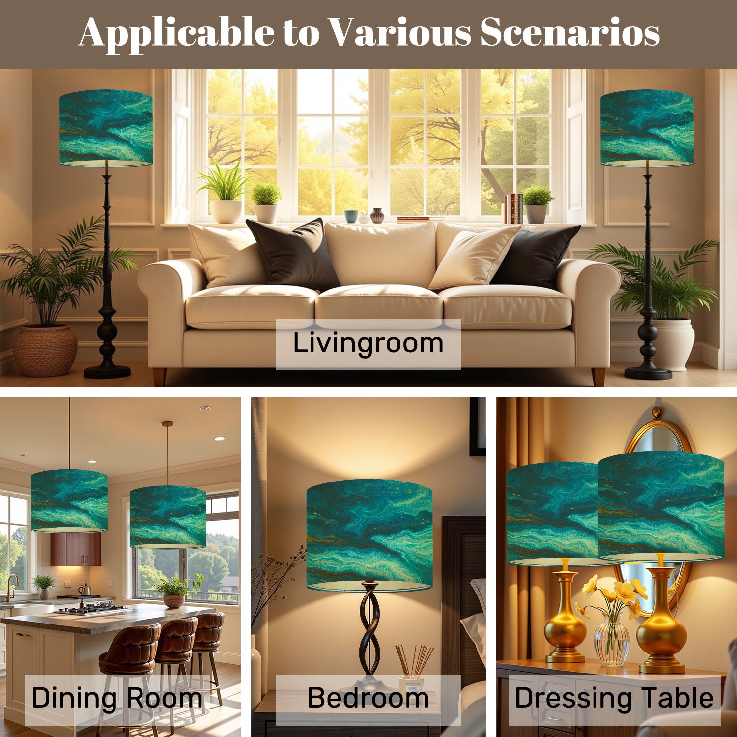 Lampshades 2 Pack Marble abstract acrylic Blue marbling artwork texture Agate Gold 13"x13"x10" Light Shade for Table Lamps Floor Lamps Drum Lamp Shades Lampshade Replacement Easy Assembly