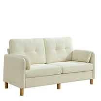 65" Chenille Loveseat Sofa, Modern 2-Seater with Armrest Pillows & Side Storage Pockets, Tufted Upholstered Loveseat for Living Room or Bedroom, Beige