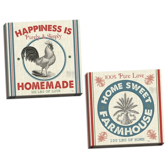 Gango Home Decor Contemporary Sweet Farmhouse I & II by Pela Studio (Ready to Hang); Two 16x16in Hand-Stretched Canvases