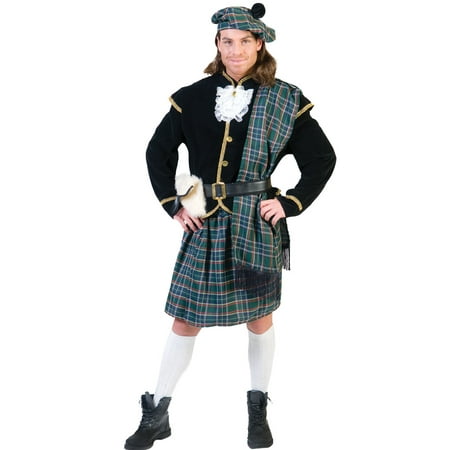 Green Scottish Clansman Men's Adult Halloween Costume, One Size, L (44-46)