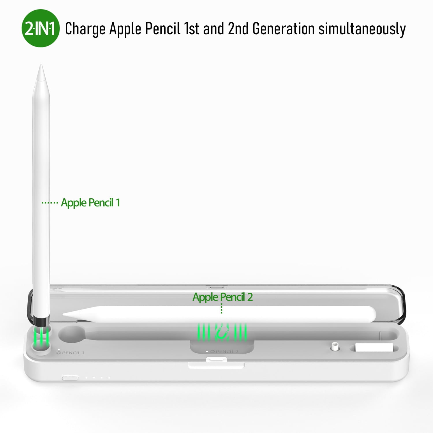 2in1 Wireless Charging Case for Apple Pencil 1st / 2nd Generation, Built-in Battery Charger, Portable iPad Pencil Box Holder