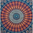 thumbnail image 4 of Bless International Indian hippie Bohemian Psychedelic Golden Blue Peacock Mandala Wall hanging Bedding Tapestry (Golden Blue, Medium (54x60Inches)(137x152cms)), 4 of 5