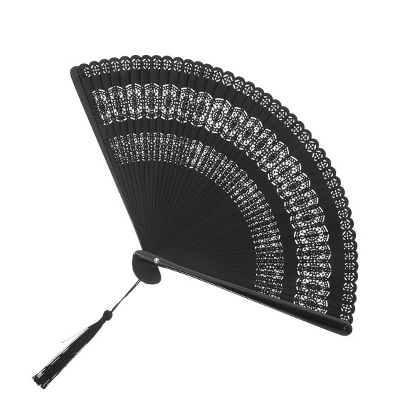 LOLIPPYY Black Chinese Folding Fan with Hollow Carved Design for Wedding and Party Decor