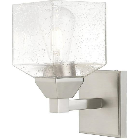 4.75 inch 1 Light Brushed Nickel Wall Sconce with Hand Blown Clear Seeded Glass Shade