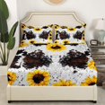 thumbnail image 3 of Rustic Cowhide Sheet Set Queen,Sunflower Cow Print Bed Sheet Teens Adult,Farmhouse Highland Cow Bedding Set,Farmhouse Animal Floral Fitted Sheet + Flat Sheet + 2 Pillowcases, 3 of 6