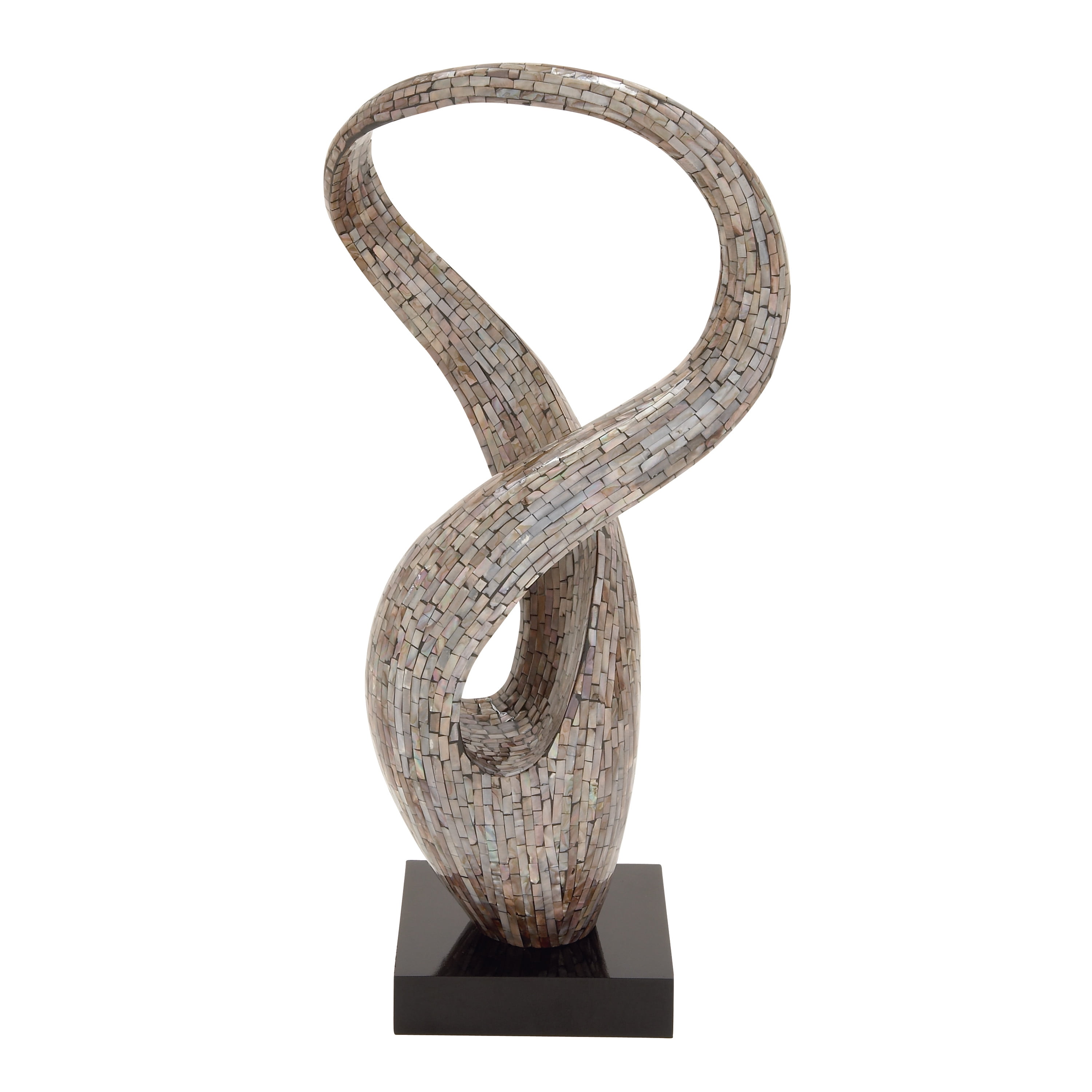 12" x 30" Gray Mother of Pearl Swirl Abstract Sculpture with Black Base, by DecMode
