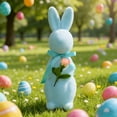 thumbnail image 6 of AURIGATE Easter Light Blue Flocked Bunny Figurine 2.9×10in, Foam Rabbit Statue with Artificial Rose for Spring Easter Tabletop Home Farmhouse Party Decor, 6 of 6