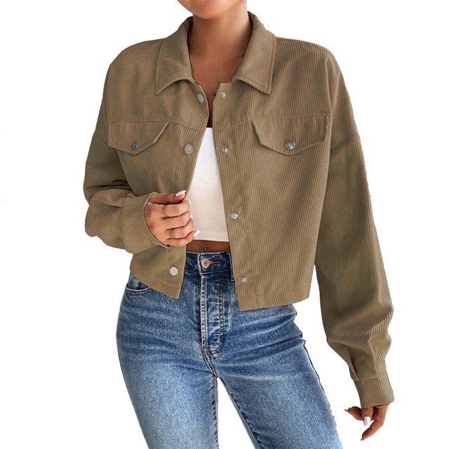 Timegard Vestes pour Femmes Col à Revers Court Boutonné Manches Longues Décontracté Confortable Vestes Mode Automne