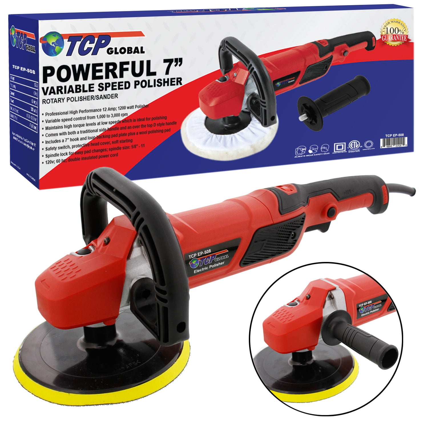 7" Professional High Performance Variable Speed Polisher with a Powerful 12 Amp, 1200... by TCP Global Corp