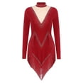 thumbnail image 3 of Linjinx Womens Tassel Latin Dance Dress Long Sleeve Leotard Salsa Jazz Tango Performance Bodysuit Burgundy L, 3 of 5