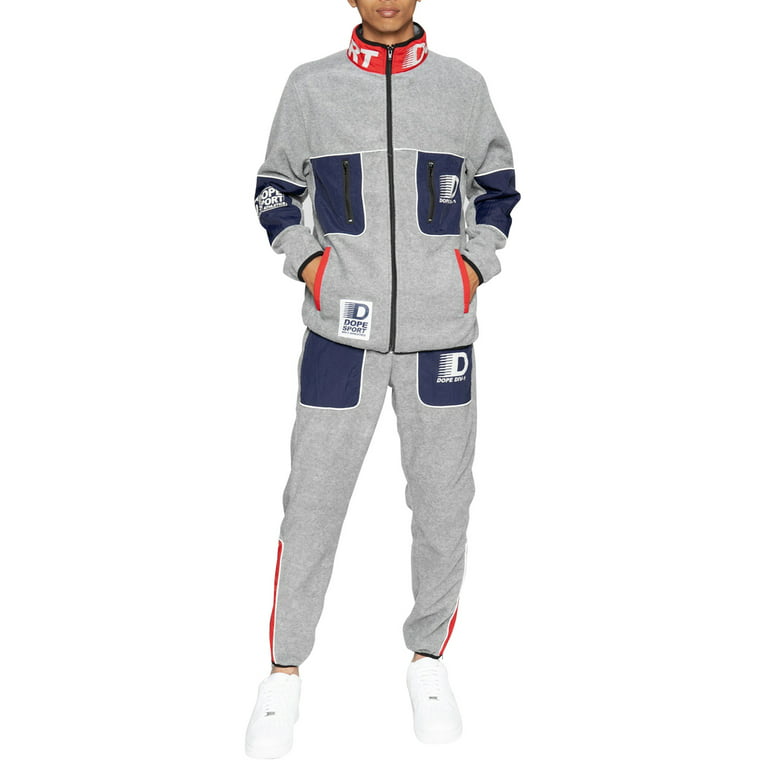DOPE Men’s Apex Fleece Tracksuit Grey Active Sport Sweatpants Jacket Pants  Track Set