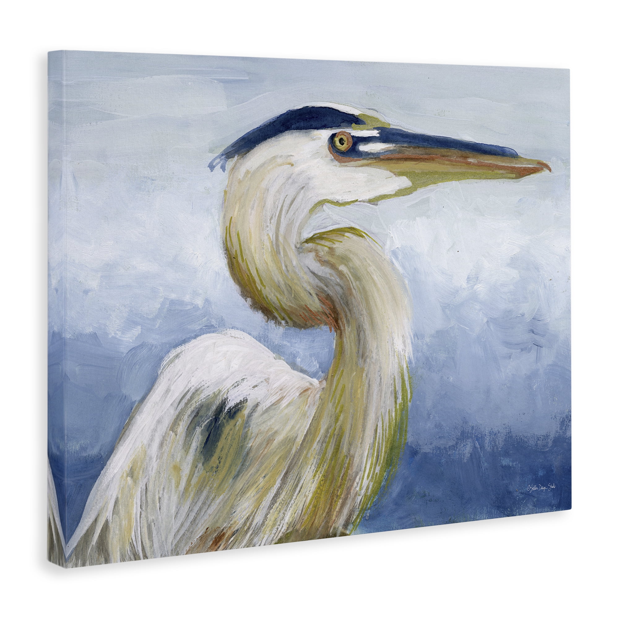Stupell Industries Heron & Blue Gradient Animals & Insects Painting Gallery Wrapped Canvas Art Print Wall Art, 40 x 30