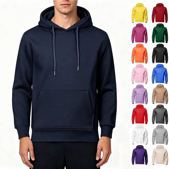 ClodeEU Men's Solid Color Drawstring Pullover Hoodie with Kangaroo Pocket, Lightweight Long Sleeve Hoodie, Size S-2XL