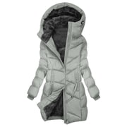 Frostluinai Winter Jackets for Women Faux Fur Hooded Parka Jacket Warm Sherpa Lined Quilted Coats Zip up Mid Long Puffer Jacket with Pocket