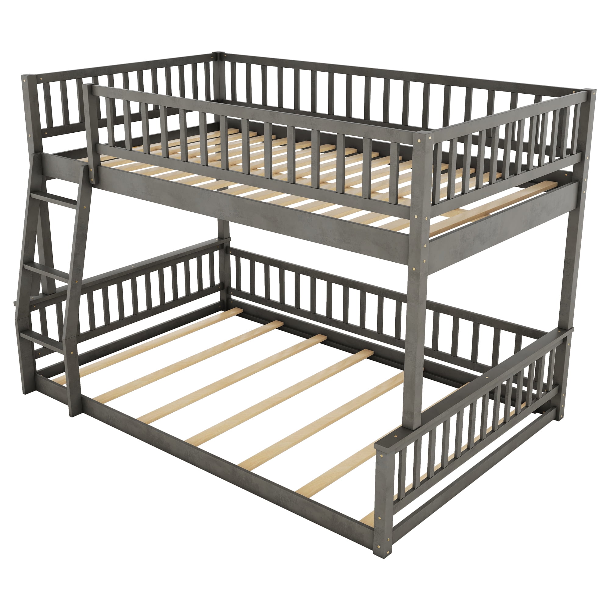 MAYEERTY Full XL over Queen Bunk Bed with Ladder and Guardrails, Gray