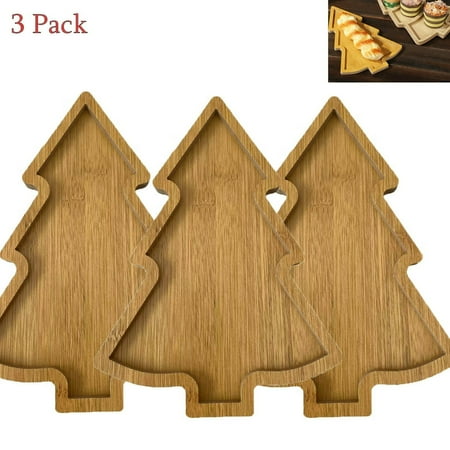 

OUSITAID 3 Pcs Wooden Christmas Dishes Christmas Tree Serving Plate Tray Shaped Christmas Tree Board for Food Plate for Restaurant Home