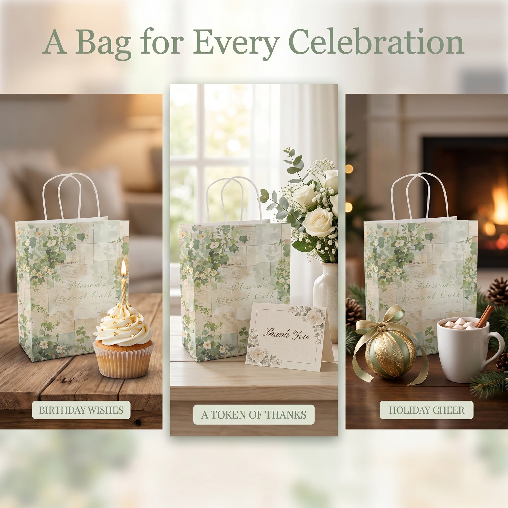 Unique Bargains 6Pcs Thick Paper Gift Bags with Handles Gardenia 8.3" x 4.3" x 10.6"