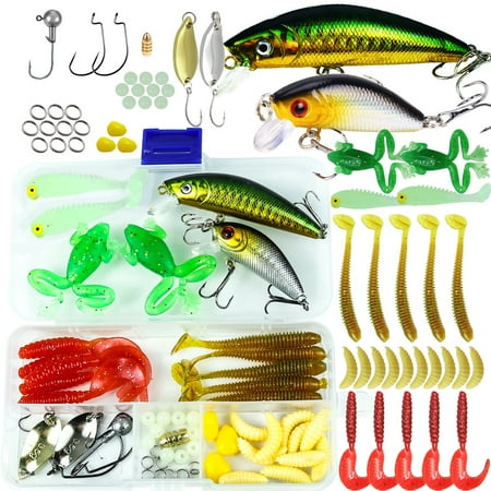 ZenSpace Fishing Lures Kit Set Baits Tackle Including Crankbaits Topwater Lures Spinnerbaits Worms Jigs Hooks Tackle Box and More Fishing Gear Lures for Bass Trout