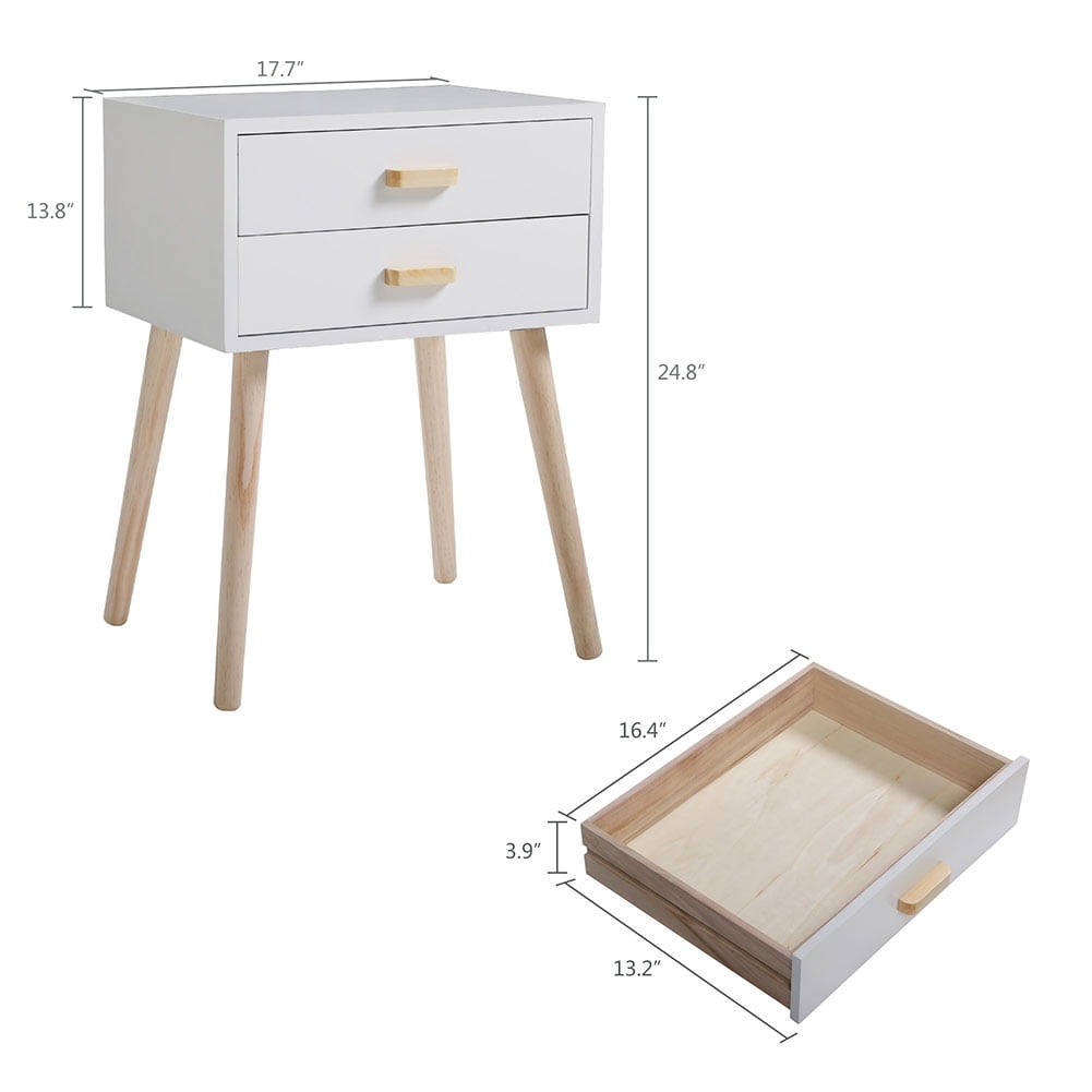 Kadyn Set of 2 Double Drawer Wooden Side Table for Sofa Couch, Modern Bedroom Minimalist Bedside Furniture Bedside Cabinets for Nursery, White Kadyn Set of 2 Double Drawer Wooden Side Table for Sofa Couch, Modern Bedroom Minimalist Bedside Furniture Bedside Cabinets for Nursery, White