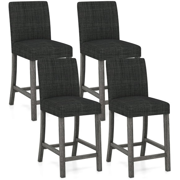 Gymax 4PCS 24.5'' Counter Height Bar Stools Modern Fabric Upholstered Kitchen Chairs Gray
