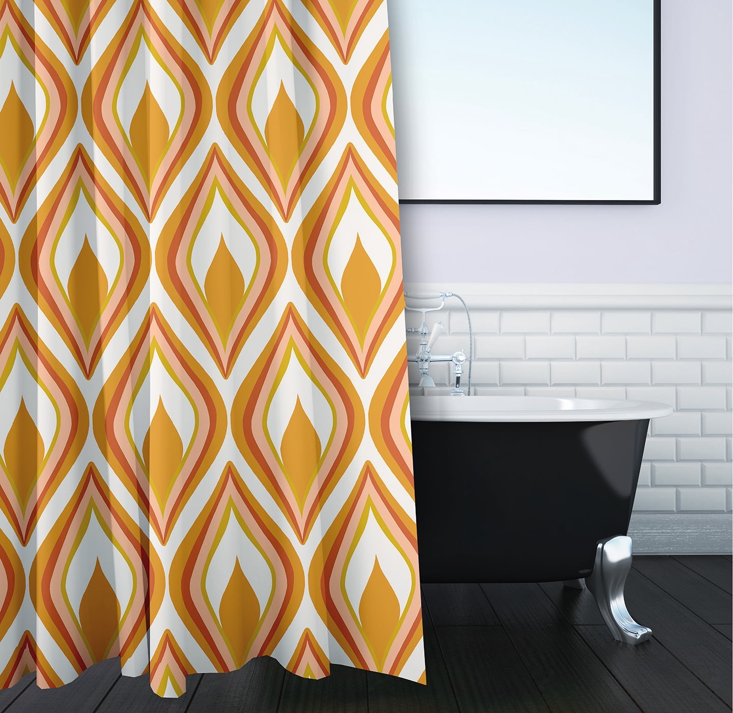 Simply Daisy 70" W x 73" L Feathers Polyester Shower Curtain, Golden Mustard [1 Ct]