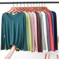 thumbnail image 1 of Autumn V Neck Tshirt Long sleeves Soft comfortable T-shirt Solid color Basic Bottoming Tee Tops O Neck undershirt, 1 of 5