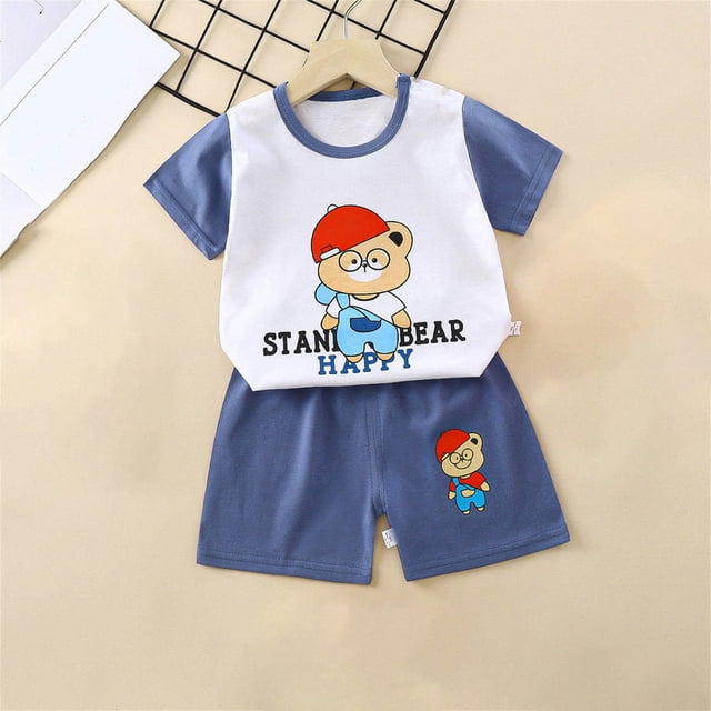 EGNMCR Ensembles de Blouses et Chemises à Manches Courtes à Col Rond Tout-Petits Enfants Bébés Garçons Filles Mode Mignon Imprimé Chiot à Manches Courtes Tenue Décontractée Ensemble Fille