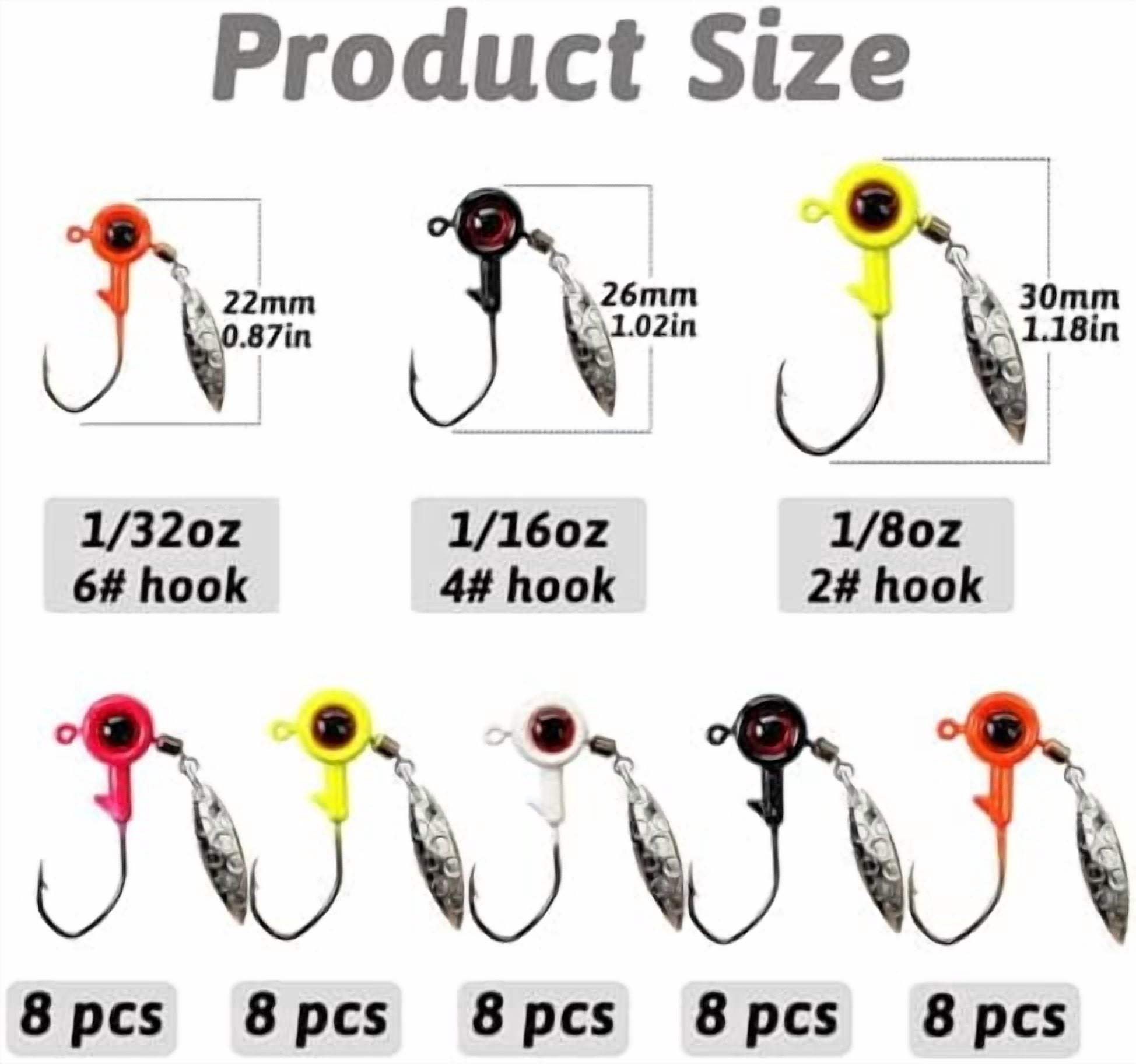Crappie Jigs Underspin Jig Heads with Large Eyes - 1/32, 1/16, 1/8 oz Sizes - 40 Pcs for Bass, Panfish, Trout