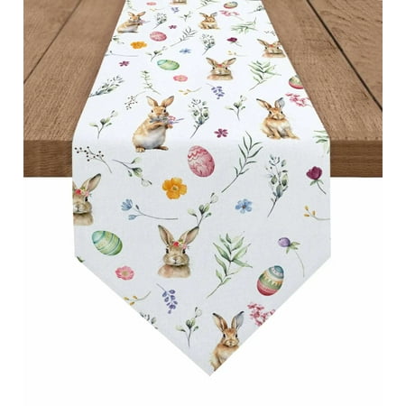 

Easter Eggs Bunny Spring Flowers Table Runner Wedding Party Decor Tablecloth Holiday Kitchen Table Decor Table Runner