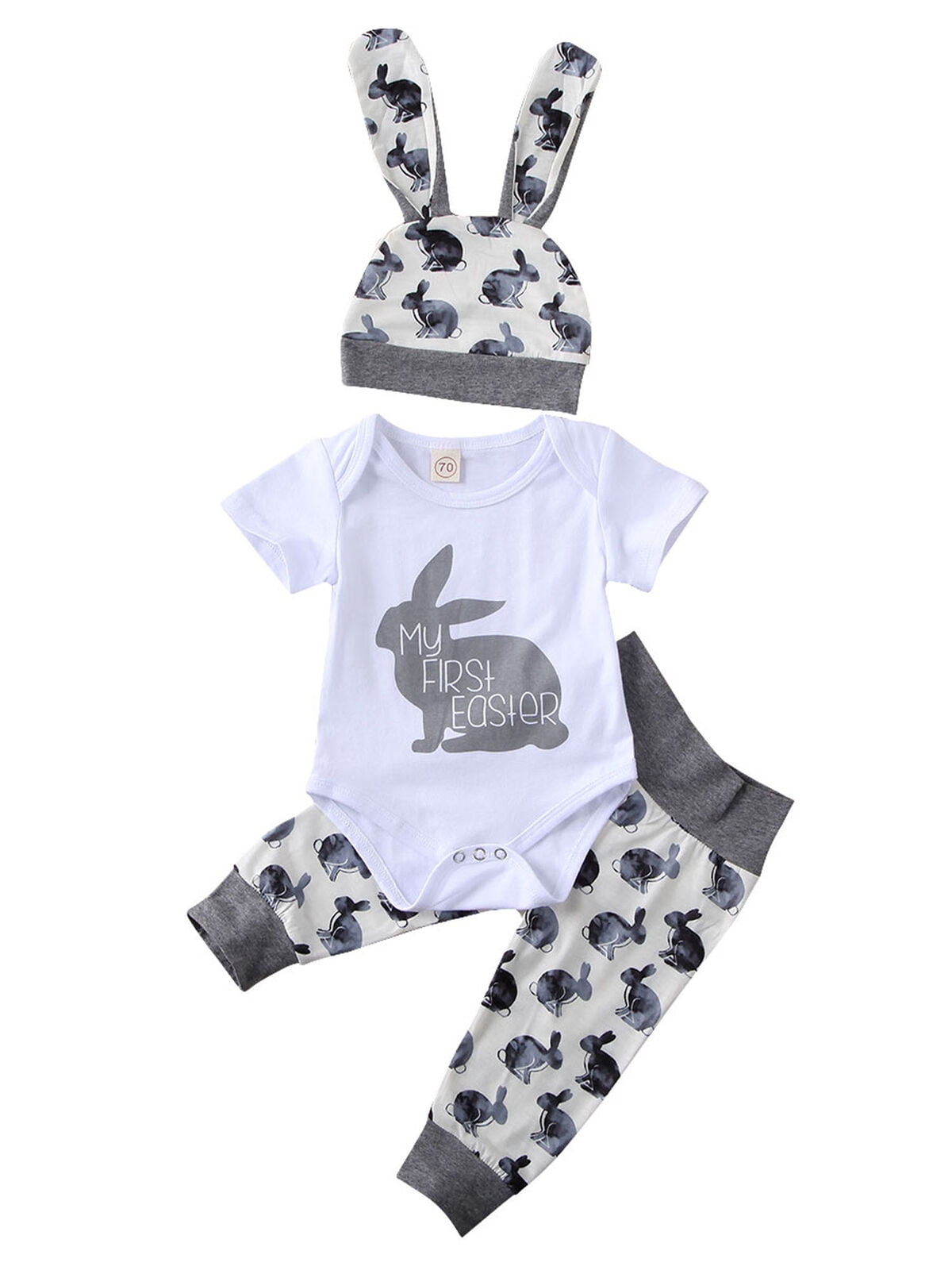 Cute Newborn Toddler Baby Girls Boys Summer Romper Short Sleeve Easter Onesie Pajama Jumpsuit Outfit 0-18 Months