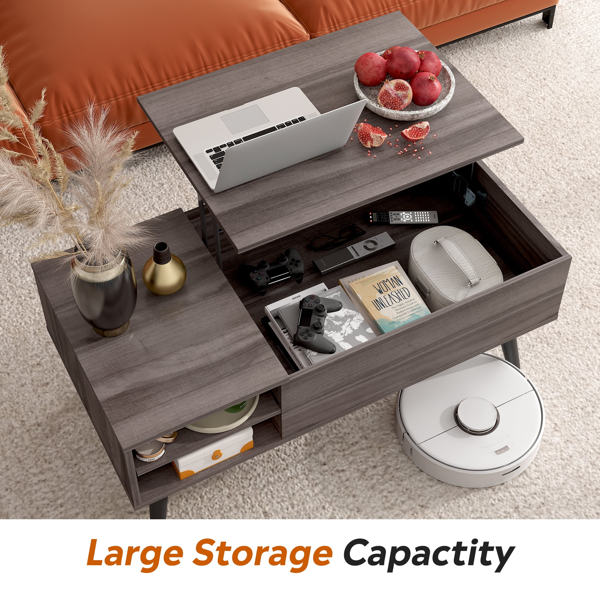 GALAXHERO Coffee Table with Removable Storage Shelves Lift Top Small Coffee Table for Living Room Grey