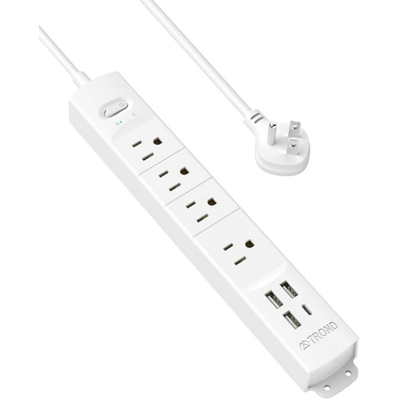 TROND Power Strip Surge Protector with USB, 3ft Long Extension Cord for 4 USB and 4 AC Outlets White