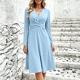 thumbnail image 2 of Fall Long Sleeve Dresses for Women Elegant V Neck Twist Front Waist Casual Midi Party Formal Wedding Guest Dress,Sizes S-2XL, 2 of 9