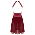 thumbnail image 6 of IEFIEL Womens Chiffon Side Split Lyrical Modern Dance Dress Backless Rhinestone Mesh Patchwork Figure Skating Dress Burgundy L, 6 of 7