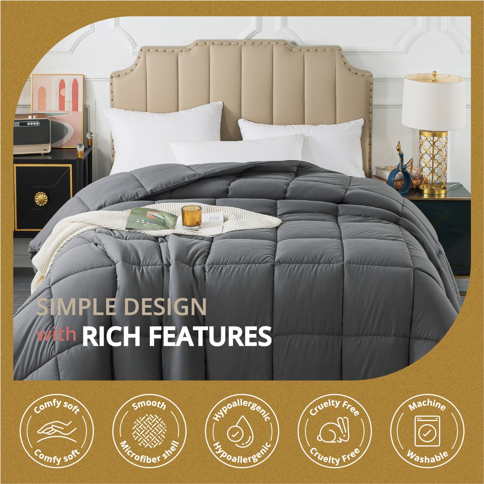 IGI Twin Comforter, Gray | All Season Hotel Down Alternative Duvet Insert, Adult, Unisex, 64x88in