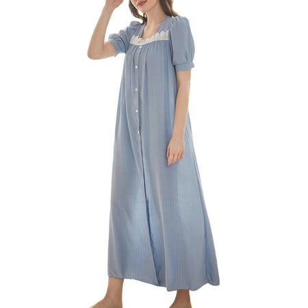 

Niuer Womens Long Nightgown Dress Short Sleeve Nightshirt V-Neck Soft Loungewear Casual Sleepwear Summer Lace Nightgown Soft Jersey Lingerie