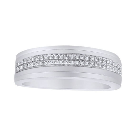 AFFY 0.13 Ct Round White Natural Diamond Men's Band Ring in 14k White Gold Over Sterling Silver Ring Size - 13.5