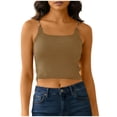 thumbnail image 3 of lcziwo Soft Tanks Top for Women Solid Color Halter Built in Bra Tank Top Lightweight Comfy Casual Cropped Blouse Khaki Free Size, 3 of 10