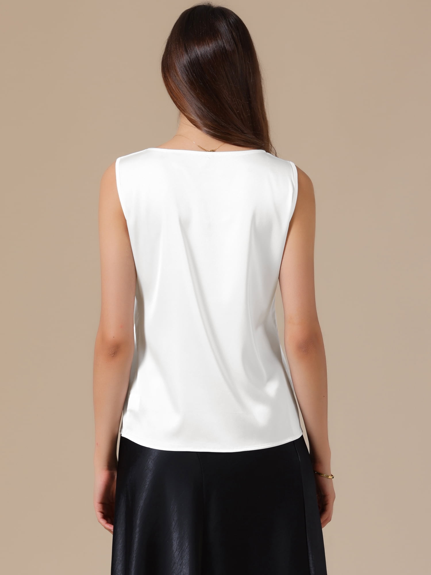 DARING DIVA Women's Satin Tank Tops V Neck Dressy Casual Sleeveless Silk Camisole Top M White