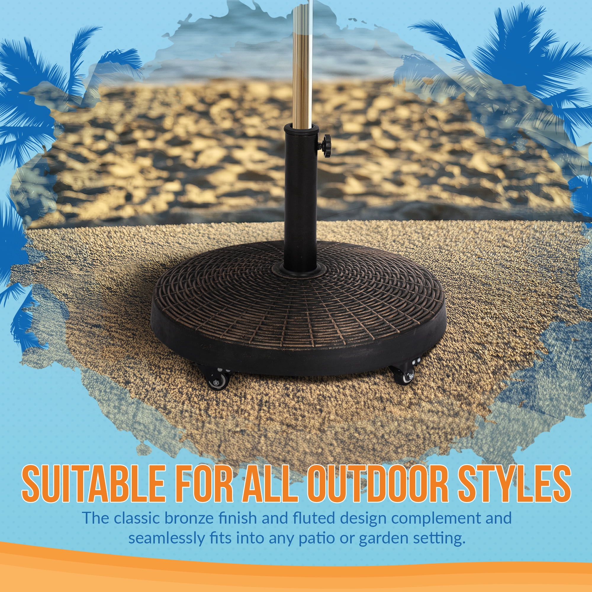 Island Umbrella 50-lb Bronze All-Weather Outdoor Round Resin Umbrella Base with Wheels